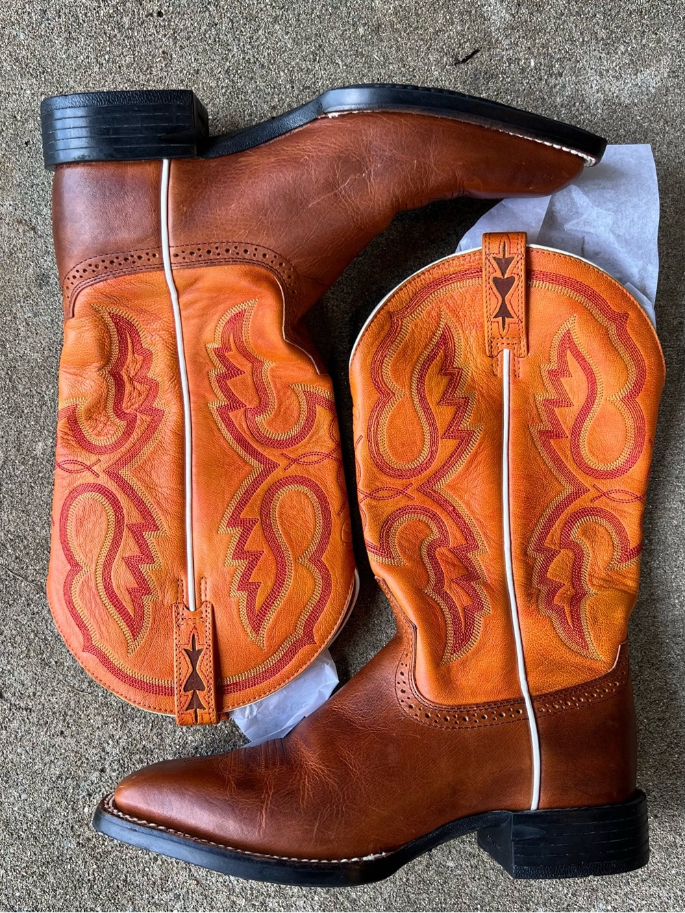Ariat Womens Square Toe Leather Western Cowboy Boots Brown Orange 7B